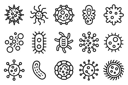 Microbes related editable stroke outline icon set flat vector illustrationのイラスト素材