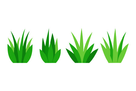 Green grass set isolated flat vector illustration on white backgroundのイラスト素材