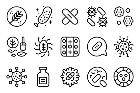 Probiotics bacteria related editable stroke outline icon set flat vector illustrationのイラスト素材