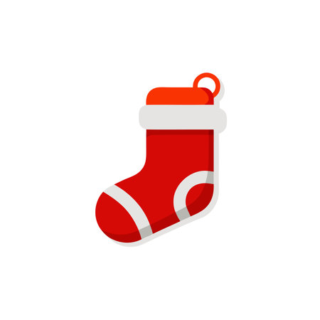 season with a delightful red and white Christmas stocking isolated flat vector illustration on white backgroundのイラスト素材