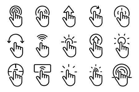 Mouse click related editable stroke outline icon set flat vector illustrationのイラスト素材