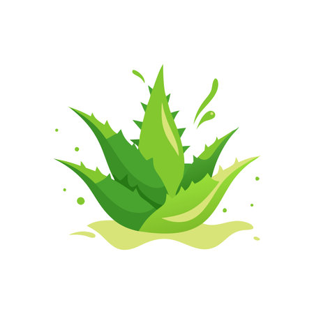 Aloe vera leaves splashing in aloe vera juice isolated flat vector illustration on white backgroundのイラスト素材