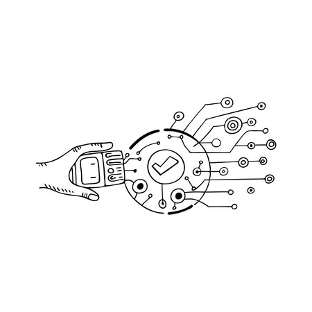 Circular tech interface for business Hand drawn Doodle line art flat vector illustration on white backgroundのイラスト素材