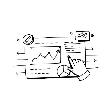 Graph and chart interface with lines Hand drawn Doodle line art flat vector illustration on white backgroundのイラスト素材