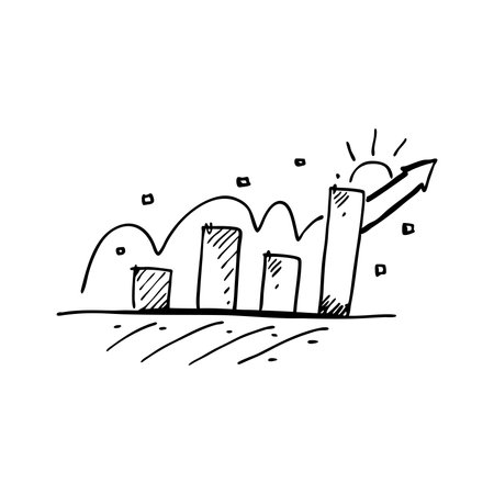 Graph bars and statistics on white panels Hand drawn Doodle line art flat vector illustration on white backgroundのイラスト素材