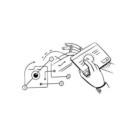 Technology and virtual graphics Hand drawn Doodle line art flat vector illustration on white backgroundのイラスト素材