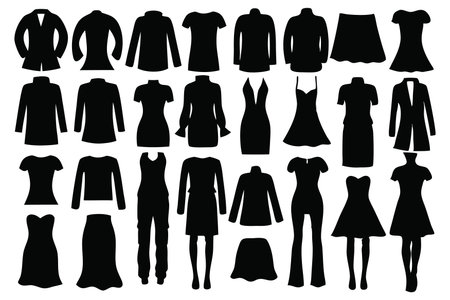 Woman fashion Cloth silhouettes set isolated flat vector illustration on white backgroundのイラスト素材