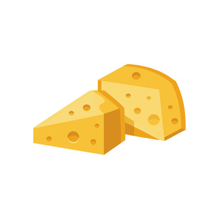 Pieces of cheese isolated flat vector illustration on white backgroundのイラスト素材