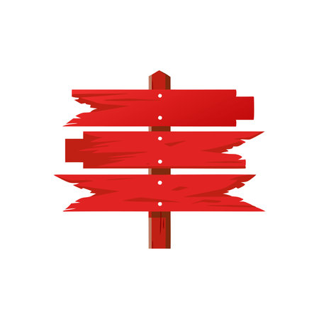 Weathered wooden signs with peeling red paint isolated flat vector illustration on white backgroundのイラスト素材