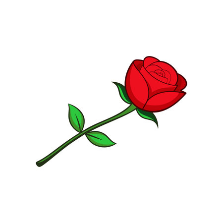 Rose with Stem Red isolated flat vector illustration on white backgroundのイラスト素材