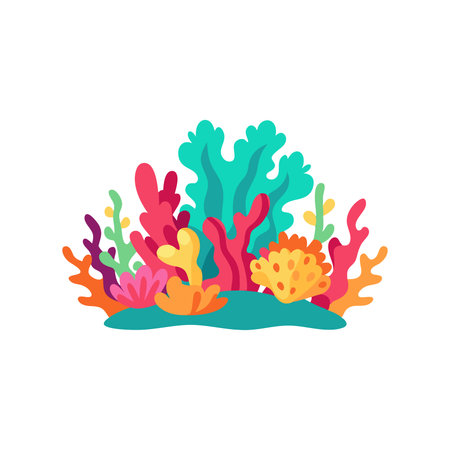 Coral reef, showcasing a variety of colorful corals and marine life in a lively underwater scene flat vector illustrationのイラスト素材