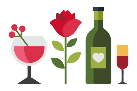 Wine Rose Flower isolated flat vector illustration on white backgroundのイラスト素材
