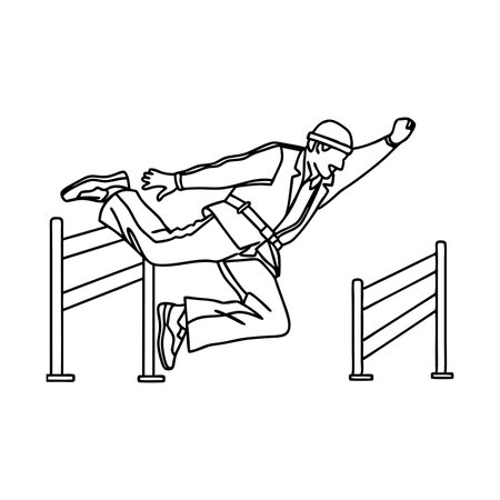 Jumping male worker continuous line art flat vector illustrationのイラスト素材