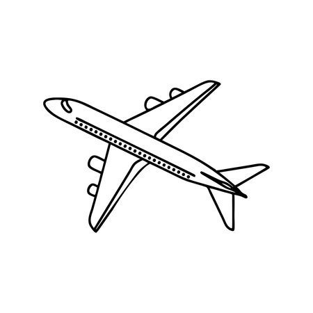 Airplane Air transport Line art flat vector illustration on white backgroundのイラスト素材