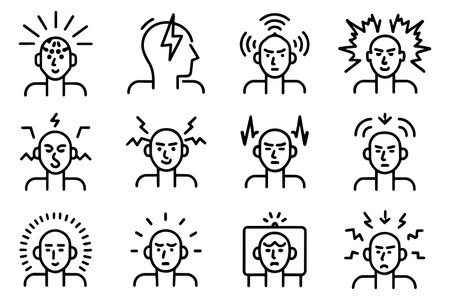 Headache related editable stroke outline icon set flat vector illustrationのイラスト素材