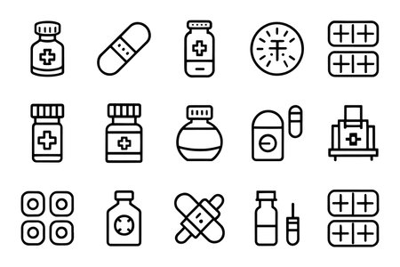 Medicine dosage forms related editable stroke outline icon set flat vector illustrationのイラスト素材