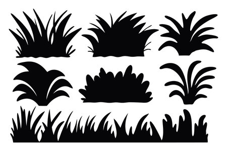 Bush grass silhouettes set isolated flat vector illustration on white backgroundのイラスト素材