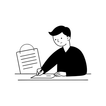 Business person engaged in signing a contract, indicating the establishment of a formal commitment Hand drawn black doodle line art flat vector illustration on white backgroundのイラスト素材