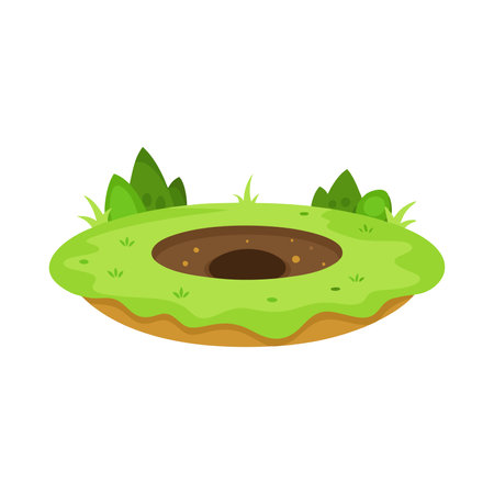A hole in the ground, showcasing a whimsical and playful design isolated flat vector illustration on white backgroundのイラスト素材