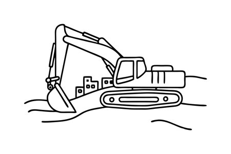 Excavator Line art flat vector illustration on white backgroundのイラスト素材