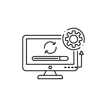 Update system Line art flat vector illustration on white backgroundのイラスト素材