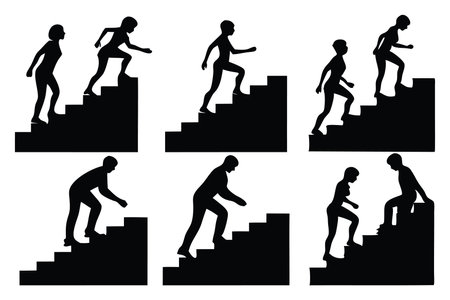 People climbing stairs silhouettes set isolated flat vector illustrationのイラスト素材