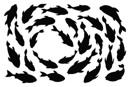 Underwater fish flow  silhouettes set isolated flat vector illustration on white backgroundのイラスト素材