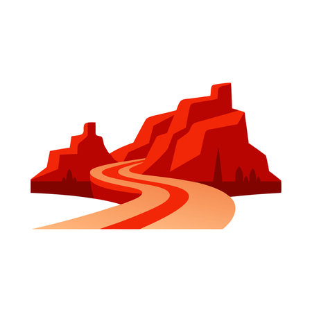 Red rock canyon with a curving dirt road isolated flat vector illustration on white backgroundのイラスト素材