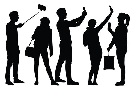 People selfie silhouettes set isolated flat vector illustration on white backgroundのイラスト素材