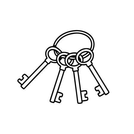 keys on key ring Hand drawn line art vector illustrationのイラスト素材