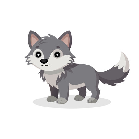 Cartoon cute baby Wolf isolated flat vector illustration on white backgroundのイラスト素材