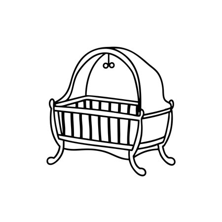 Crib Furniture Hand drawn line art flat vector illustration on white backgroundのイラスト素材