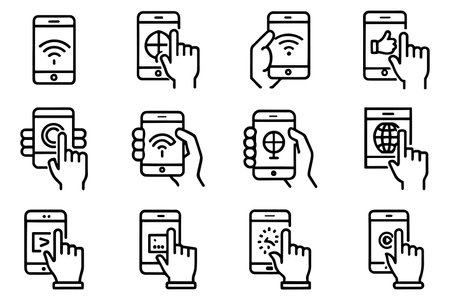 Smartphone icon set, outline style. Vector illustration, EPS10.のイラスト素材