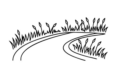 Winding path through golden grasses. line art flat vector illustrationのイラスト素材
