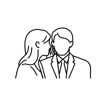 A woman leans in to whisper to a man dressed in business attire line art flat vector illustrationのイラスト素材