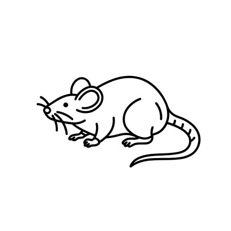 Mouse animal line art isolated flat vector illustration on white backgroundのイラスト素材