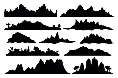 Mountain  silhouettes set isolated flat vector illustration on white backgroundのイラスト素材