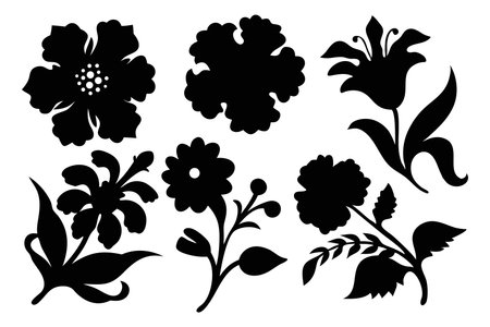 Decorative flower silhouettes set Vector illustration on white backgroundのイラスト素材