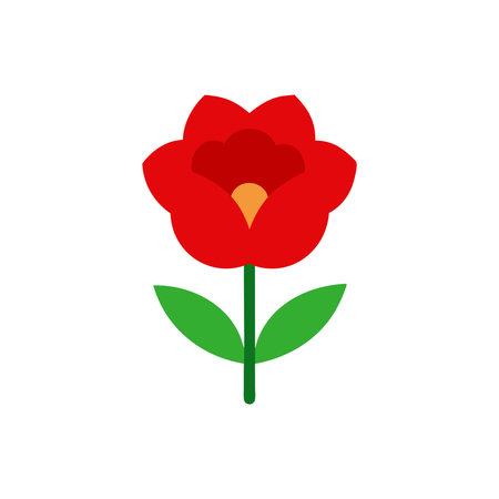 Red flower flat vector illustration on white backgroundのイラスト素材