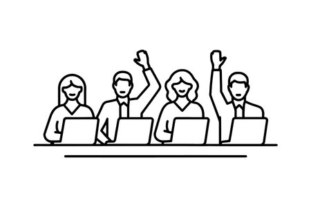 Several business people collaborating in a meeting room line art flat vector illustrationのイラスト素材