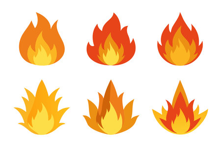 Fire set flat vector illustration on white backgroundのイラスト素材