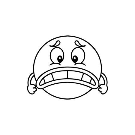 Worried Emoticon  Emoji Character Continuous line art flat vector illustrationのイラスト素材