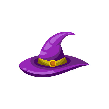 Purple old witch hat  isolated flat vector illustration white backgroundのイラスト素材