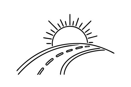Rays of sun warm road. line art flat vector illustrationのイラスト素材