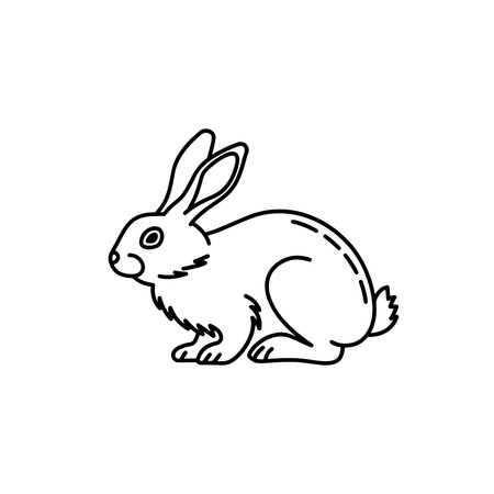 Rabbit animal line art isolated flat vector illustration on white backgroundのイラスト素材
