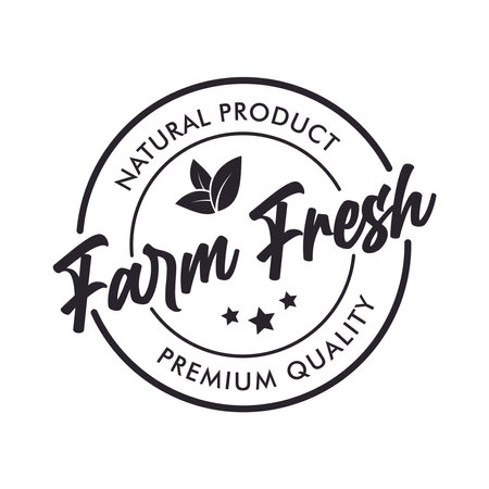 Farm Fresh hand written label, badge, emblem for organic food, products packaging, farmer market, retro style Calligraphic inscription, Isolated, Vector illustrationのイラスト素材