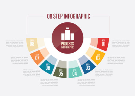 process infographic, step infographic, half pie chart Elements with 10, 9, 8, 7, 6, 5, 4, 3, 2, options. business infographics concept.のイラスト素材