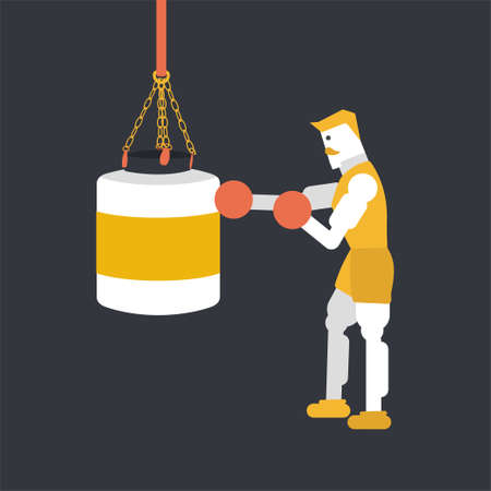 Bodybuilder punching the protein bagのイラスト素材