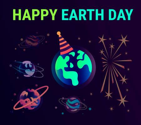Earth day illustration on dark background.のイラスト素材