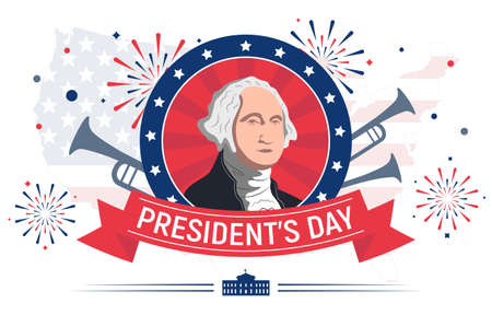 This colorful illustration is devoted to the Presidents Day celebrated in the United States of America. It depicts the firstのイラスト素材